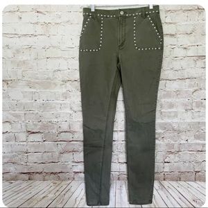 ❌Sold❌ Express high rise olive green studded leggings size 8 NWT!